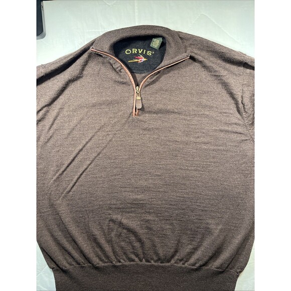 Orvis Other - Orvis Mens Merino Wool 1/4 Zip Pullover Sweater Size XL Brown Equestrian Hunter